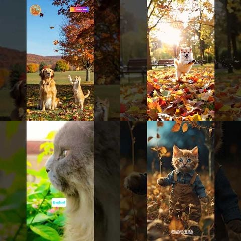 Animals Playing in Leaves thumbnail